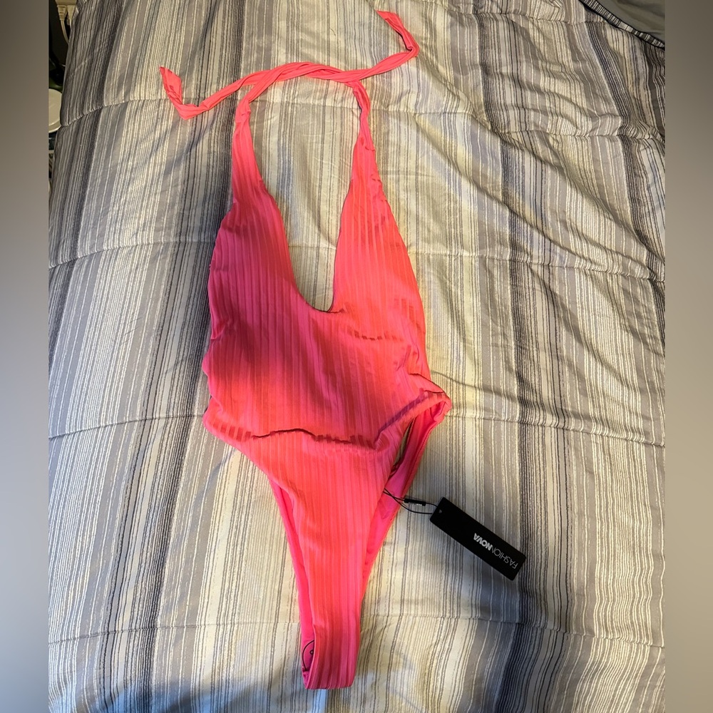 Fashion Nova neon pink one piece swimsuit